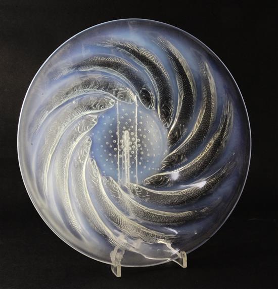 A Rene Lalique Poissons No.2 opalescent glass dish, diam. 29cm